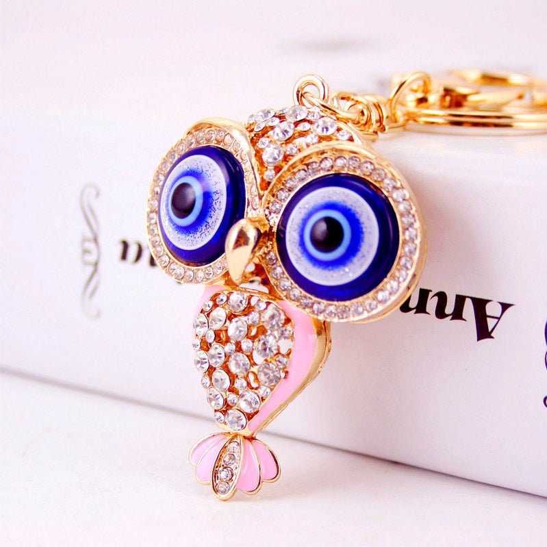 Creative Cartoon Diamond Inlaid Owl Car Keychain Pendant