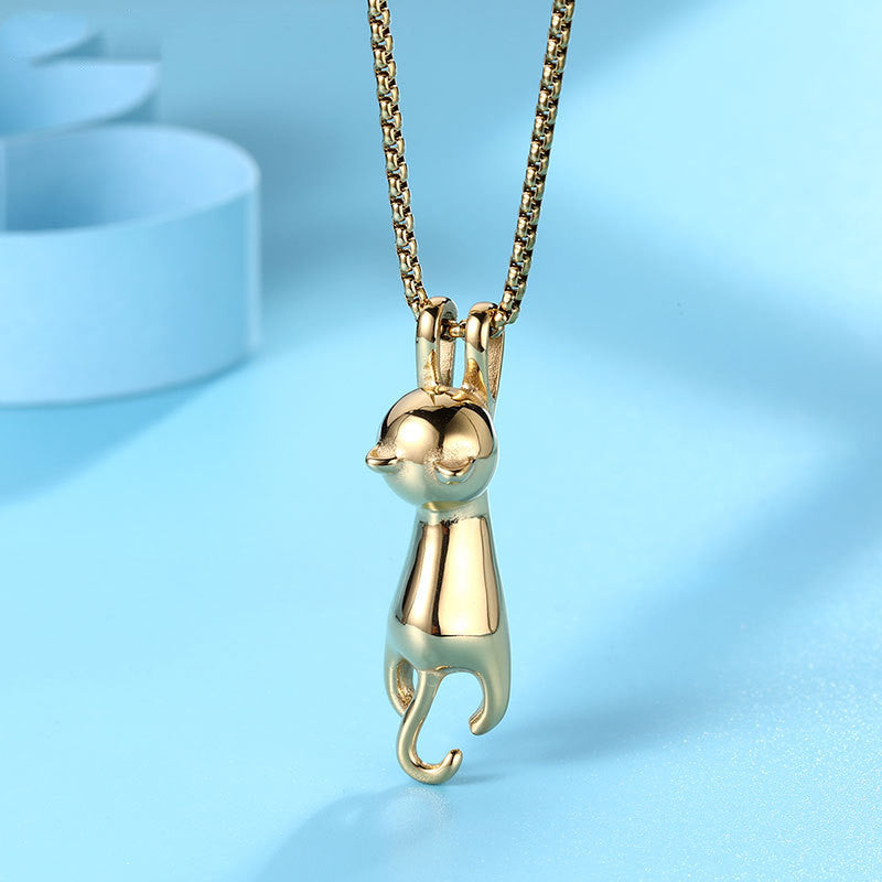Cat Necklace Pendant Titanium Steel Necklace Peeping Cat