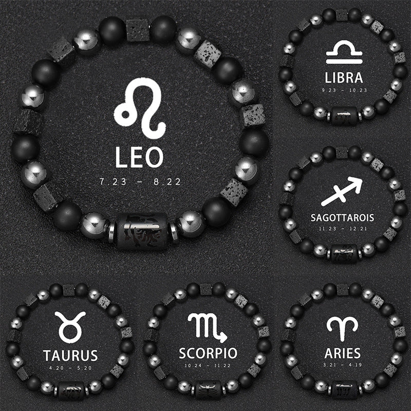Twelve Zodiac Bracelet Couples Volcanic Stone Handmade Beaded Bracelet Accessory