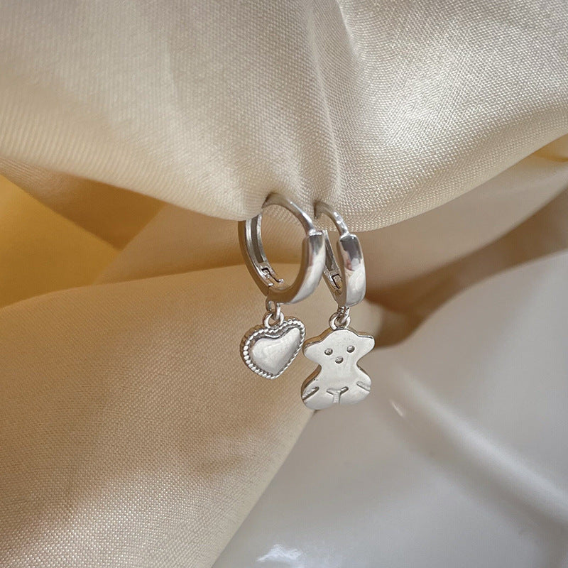 S925 Sterling Silver Bear Love Asymmetrical Earring Earrings Women
