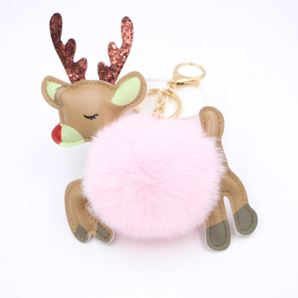 Christmas Deer Pompons Bag Accessories Keychain Pendant