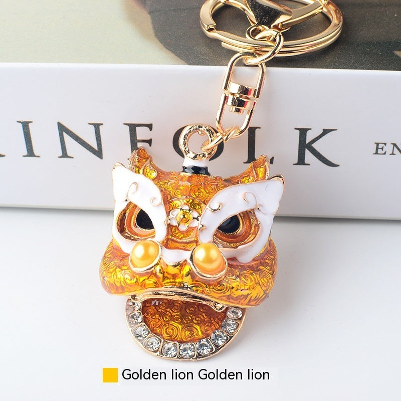 Lion Keychain With Diamond Pendant