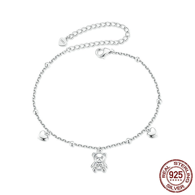 Simple S925 Loving Heart In Sterling Silver Bear Bracelet