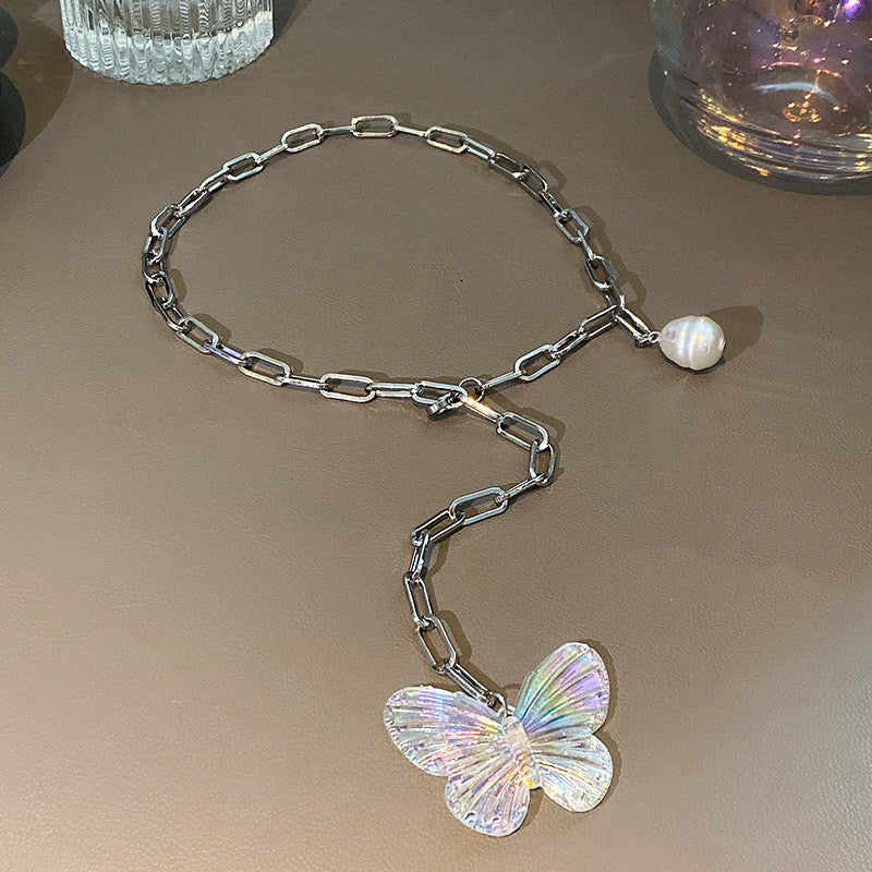 Butterfly Titanium Steel Necklace Necklace Pearl Clavicle Chain