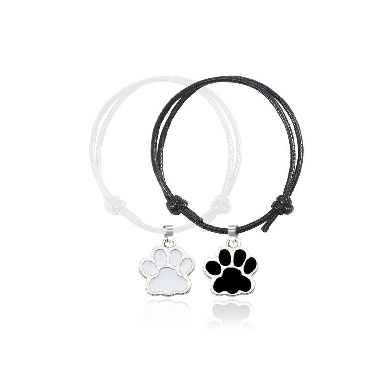 Black And White Dog Paw Print Adjustable Bracelet