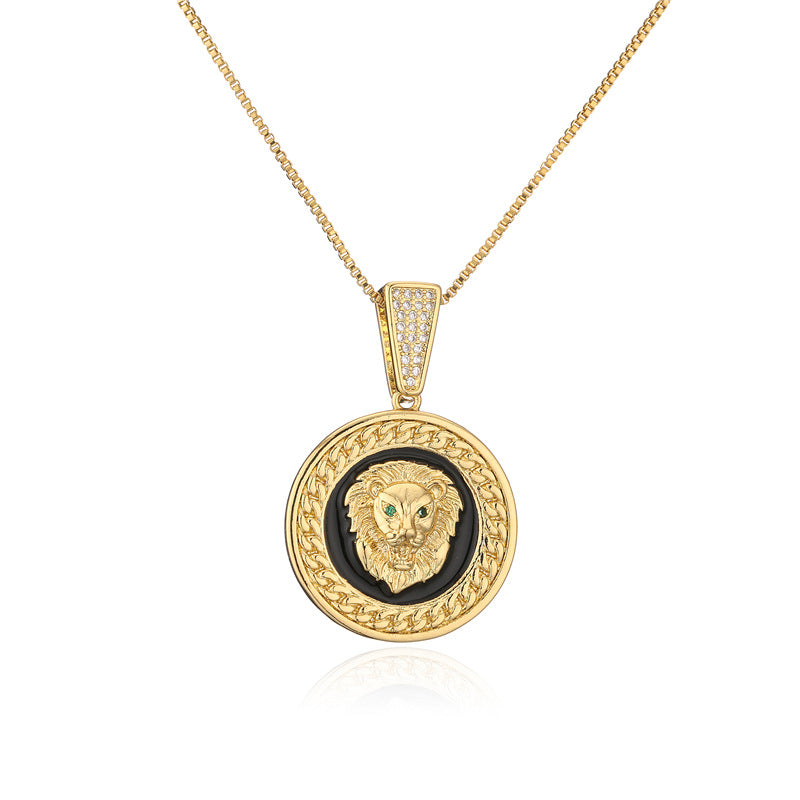 Drip Oil Lion Head Pendant Necklace Hip Hop Jewelry