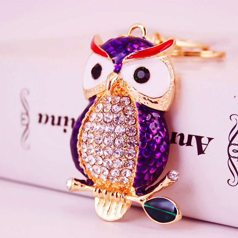 Creative Cartoon Diamond Inlaid Owl Car Keychain Pendant