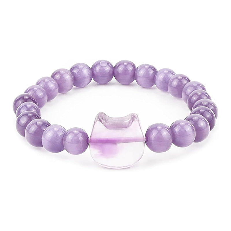 Cat Pendant Silver Stone Tigereye Amethyst Bracelet