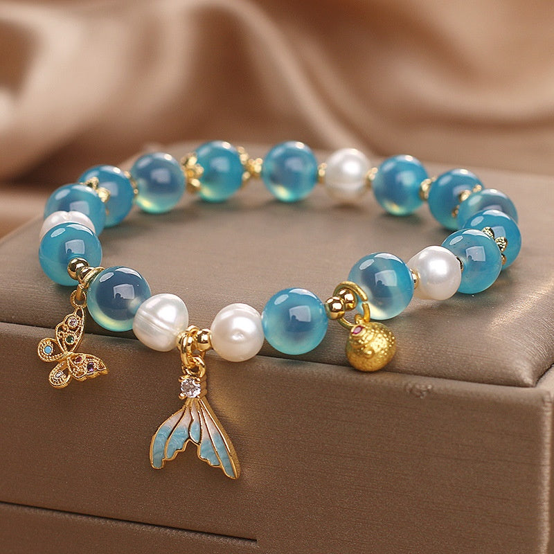 Dreamy Blue Sugar Agate Bracelet Women's Bangle Chinese Style