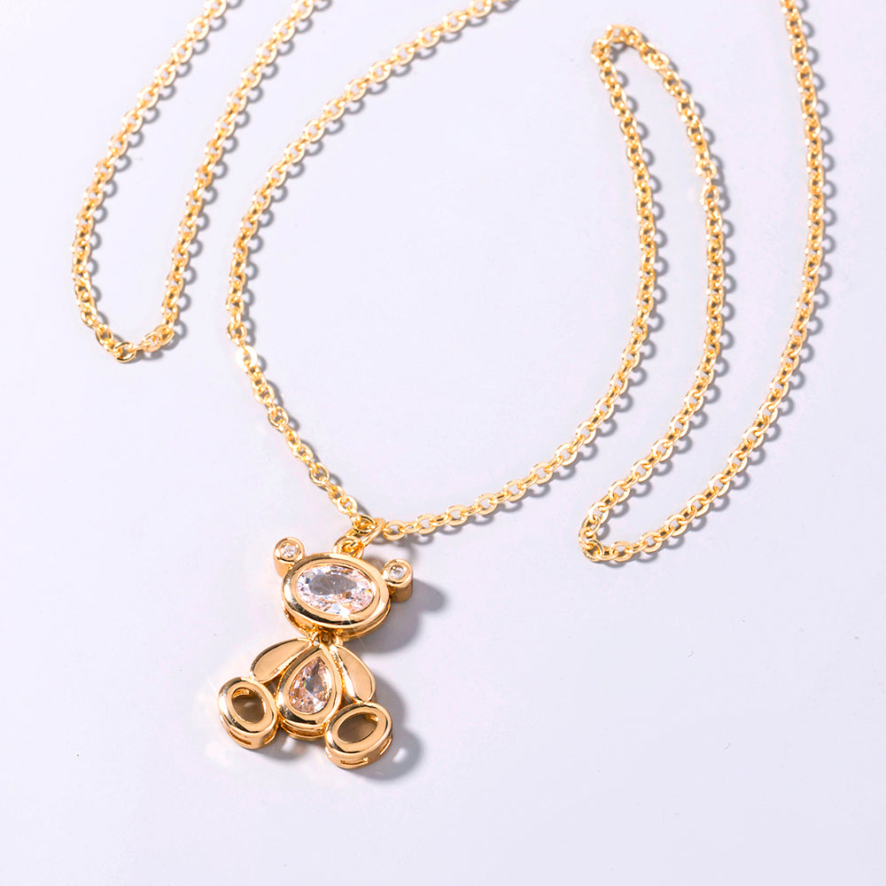 European and American cross-border cute robot bear zircon pendant necklace shining zircon teddy accessories female jewelry