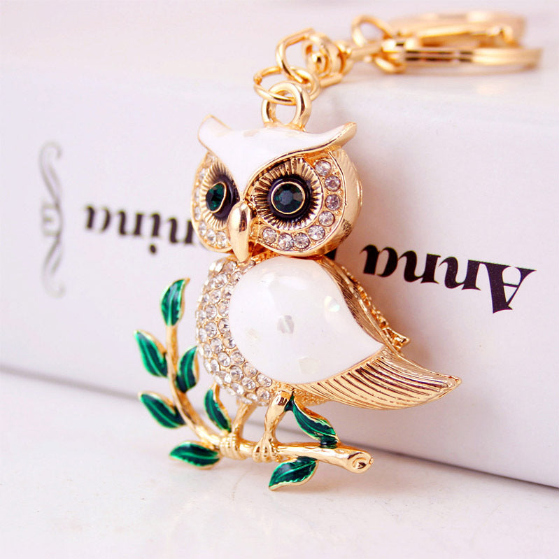 Creative Cartoon Diamond Inlaid Owl Car Keychain Pendant