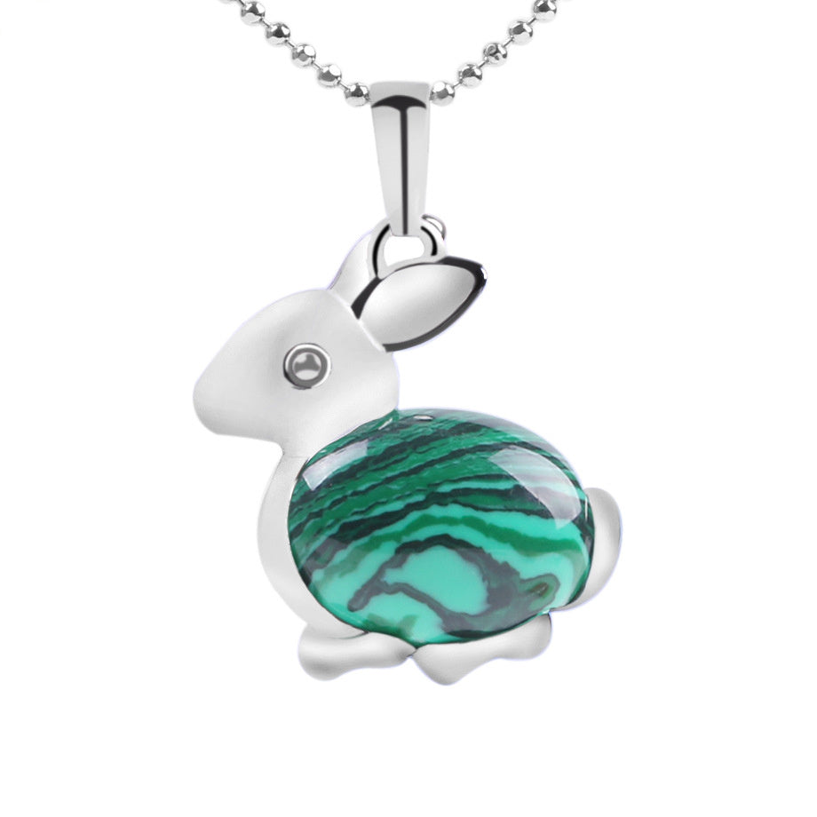 Crystal Jewelry Rabbit Natural Stone Pendant Necklace