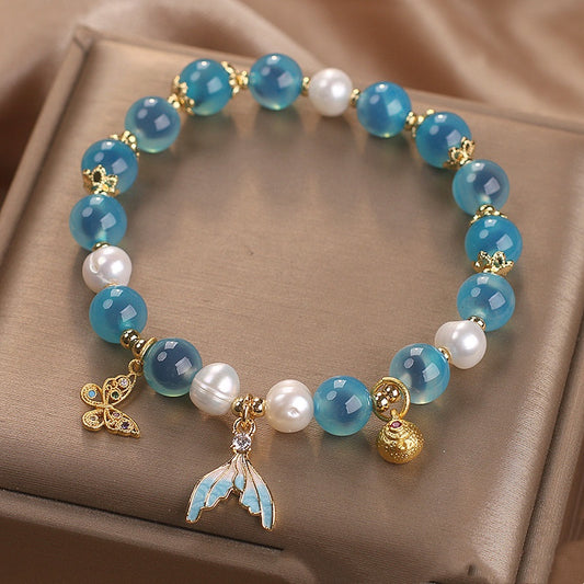 Dreamy Blue Sugar Agate Bracelet Women's Bangle Chinese Style