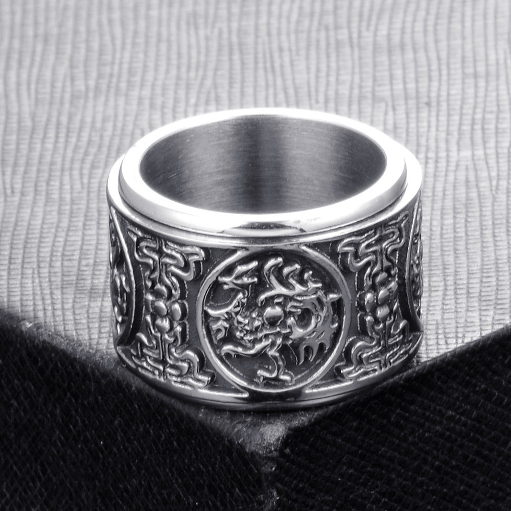 Transshipment Can Rotate The Four Big Beasts Titanium Steel Ring, Personalized Jewelry, Stainless Steel Ring