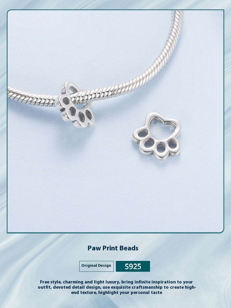 Cute Pet Paw Print S925 Sterling Silver Beads Warm