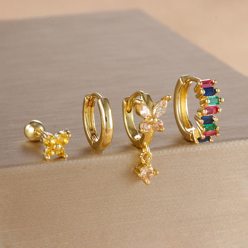 Diamond Butterfly Ear Ring Ear Clip Ear Studs Earring Set