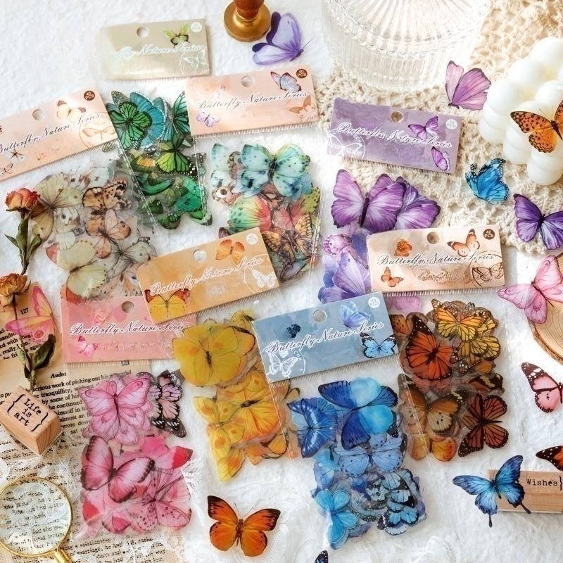 PET Sticker Bag Butterfly Nature Series Fresh And Retro Notebook Material Decoration Stickers