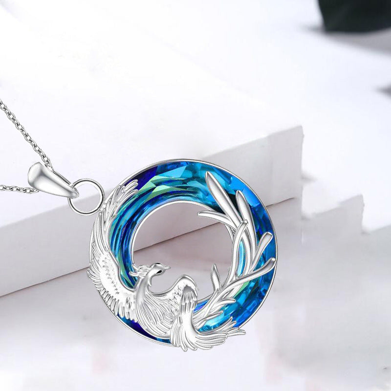 Fire Of Life Pendant Phoenix Round Crystal Earring Necklace