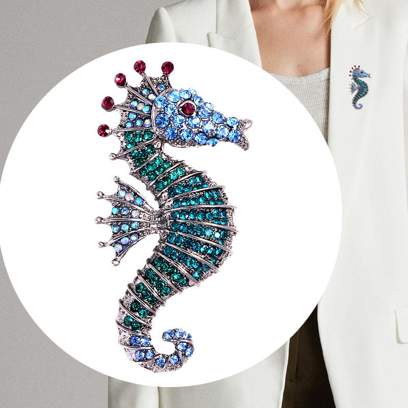 Full Diamond Seahorse Animal Brooch Men's Clothing Accessories Pin