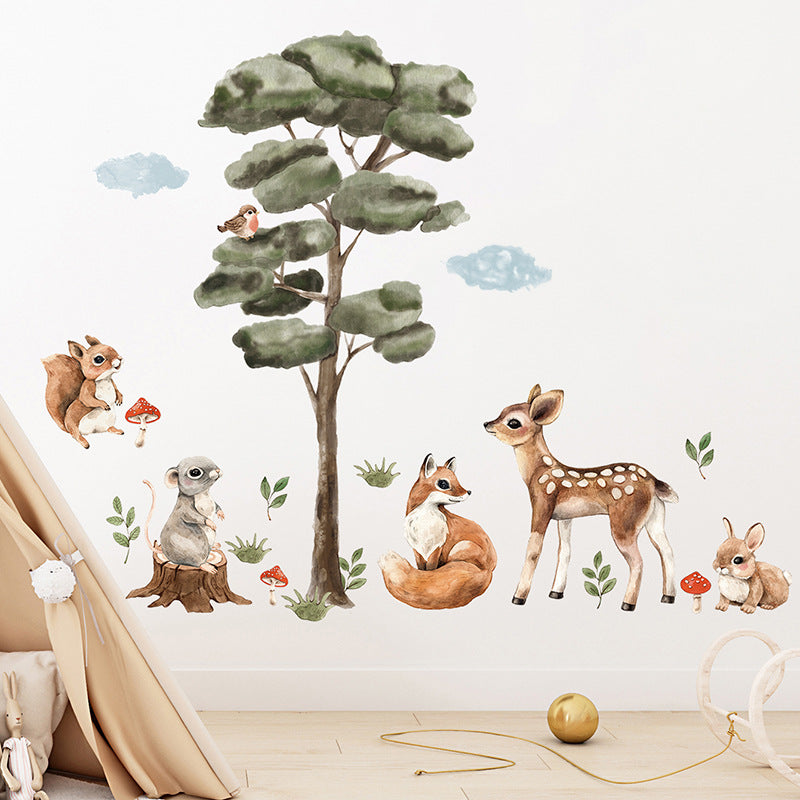Cartoon Big Tree Cute Small Animal Self-adhesive Wall Sticker
