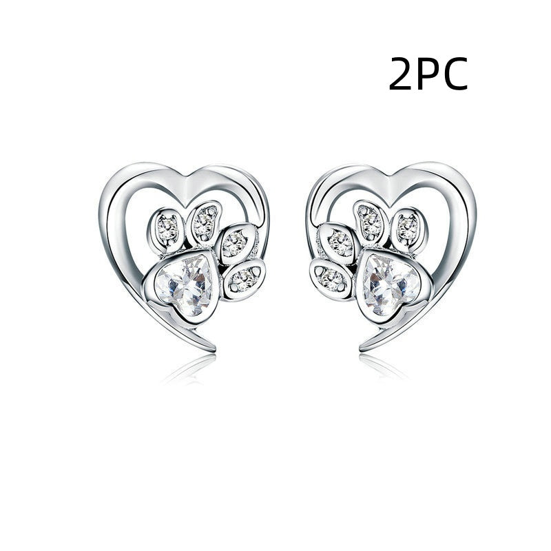 Pet paw print sterling silver stud earrings
