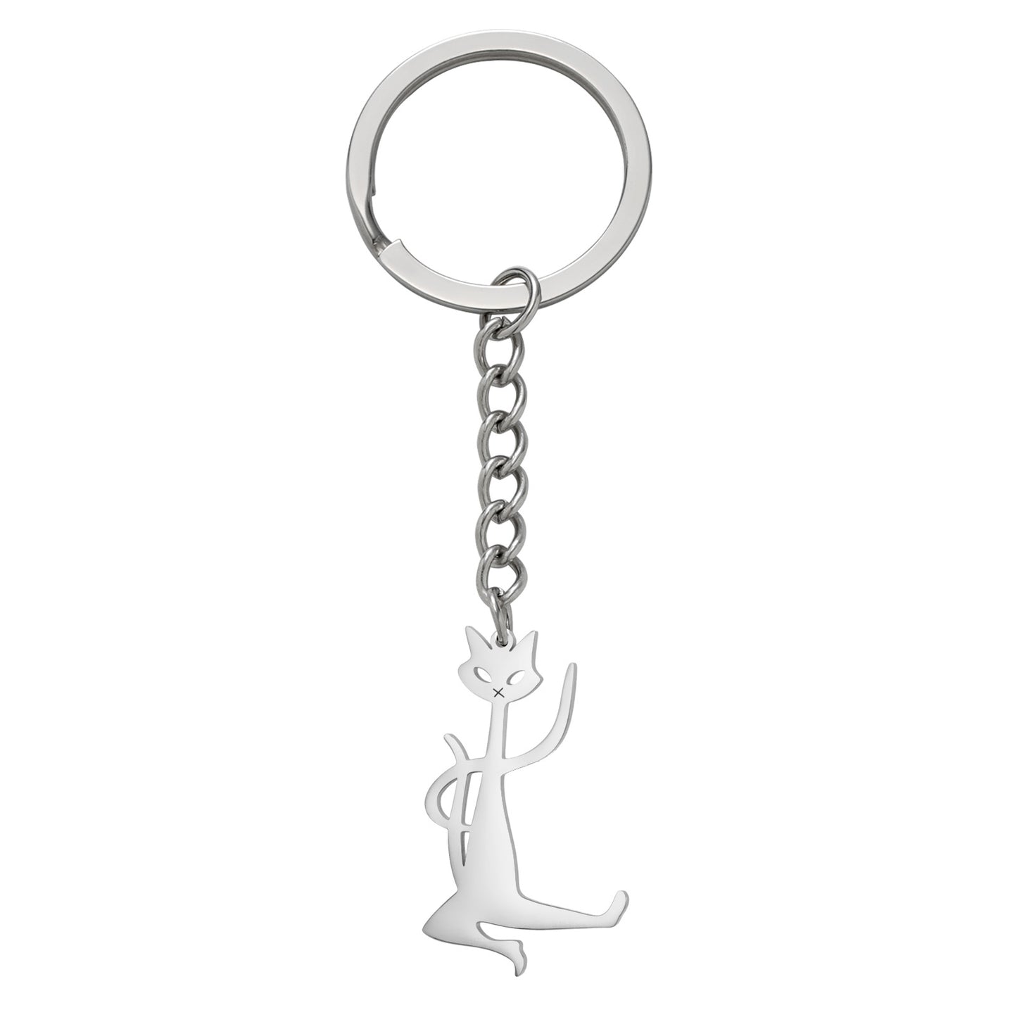 Kitten Rectangular Keychain Women's Stainless Steel