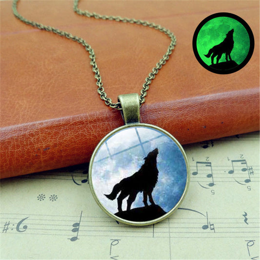 Howling Wolf Time Stone Noctilucent Necklace Women's Fashion Creative Pendant Jewelry Cross-border Hot Clavicle Chain