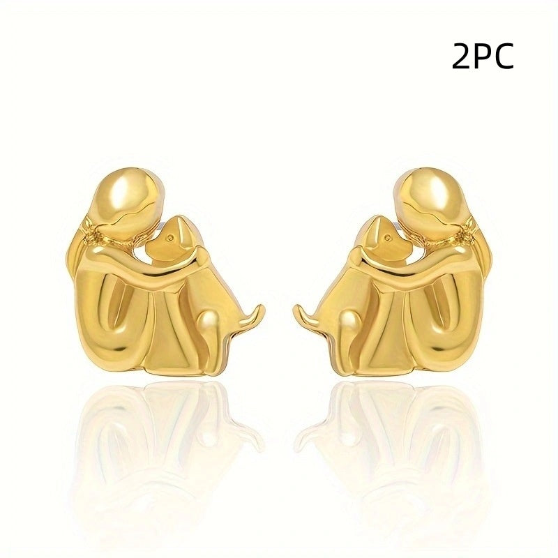 Fashion Jewelry Little Girl And Dog Hug Ear Studs