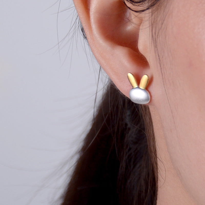 Fashion Women 925 Sterling Silver Plain Cute Animal Rabbit Earring