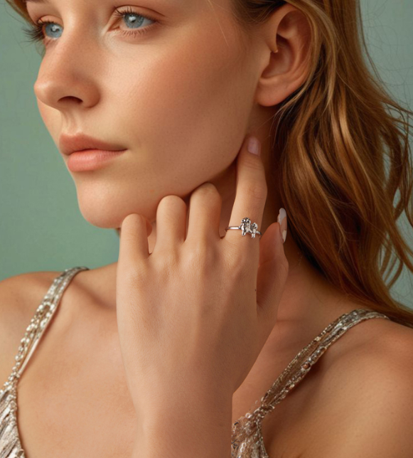 Sterling Silver Plated White Gold Animal Jewelry Ring For Women