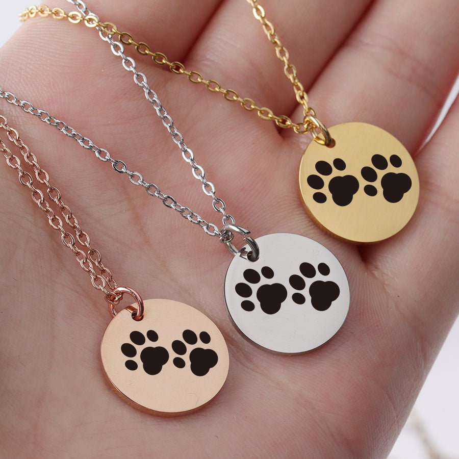 Stainless Steel Disc Lettering Dog Paw Pattern Jewelry Pendant