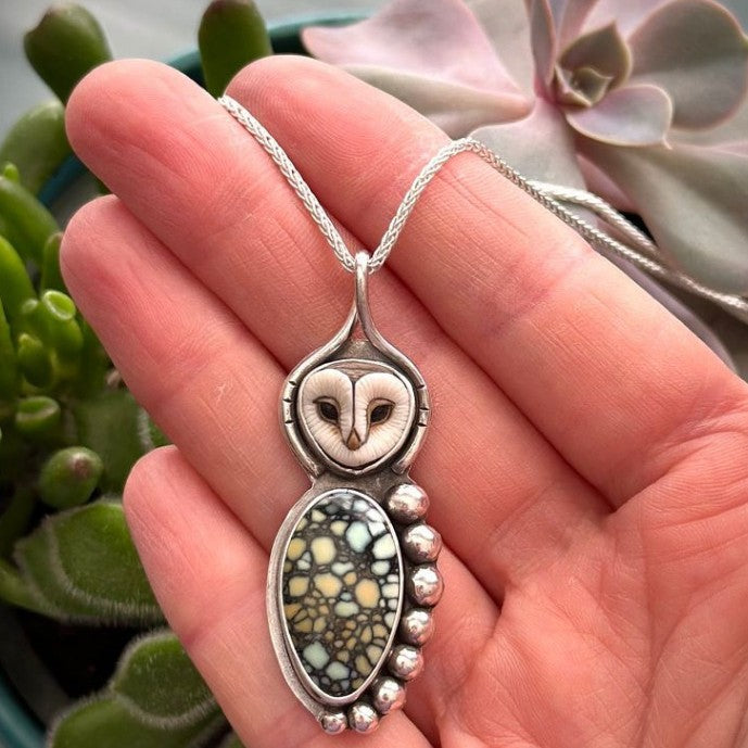 Vintage Animal Owl Pendant With Turquoise Alloy Necklace