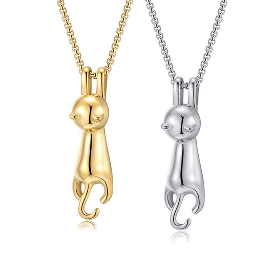 Cat Necklace Pendant Titanium Steel Necklace Peeping Cat