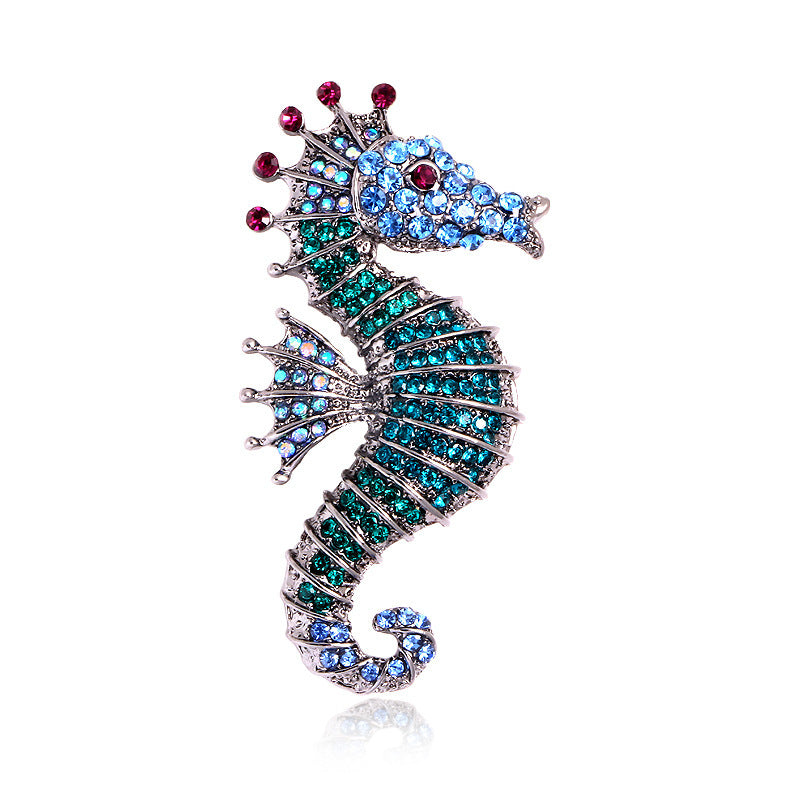 Full Diamond Seahorse Animal Brooch Men's Clothing Accessories Pin