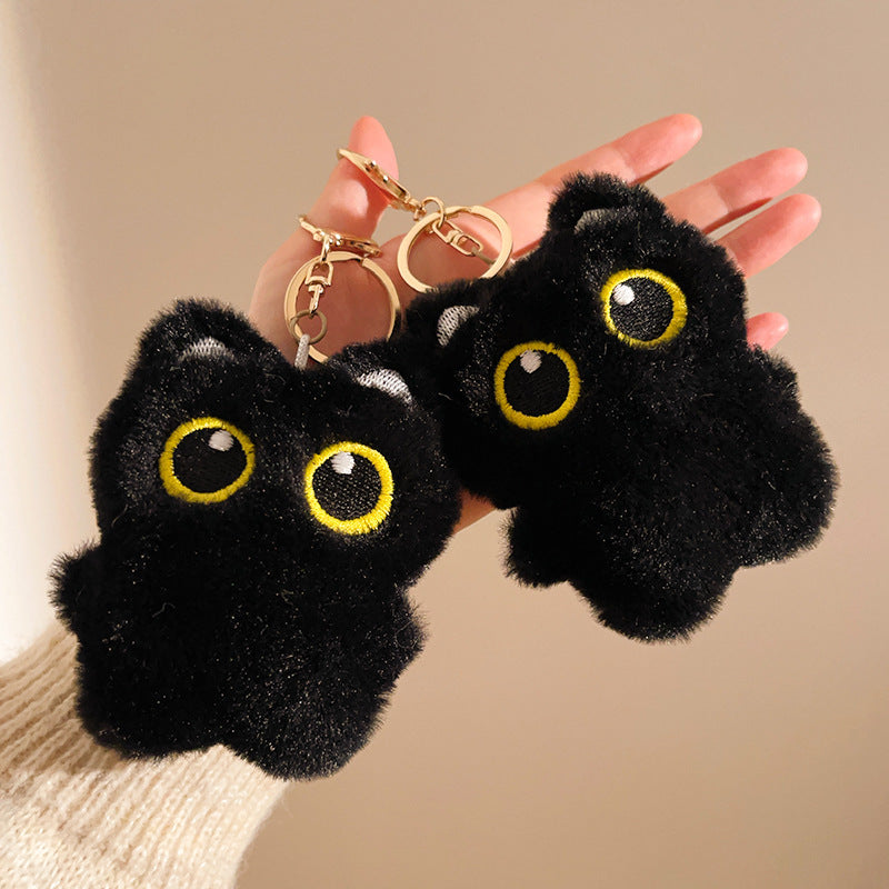 Black Cat Schoolbag Pendant Plush Doll Keychain