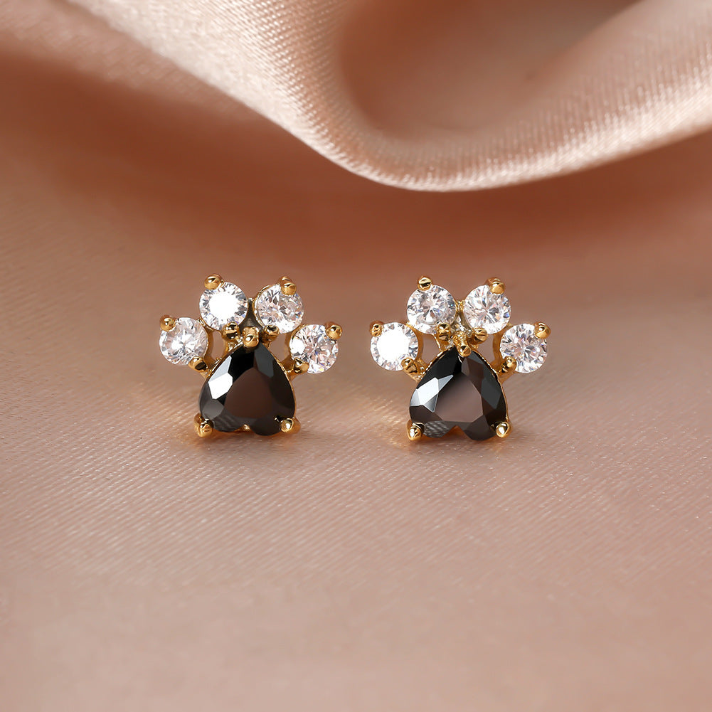 Fashion Cat Footprints  Crystal Earrings For Women