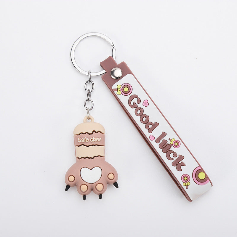 Creative Cartoon Cat Paw Girl Heart Stereo Keyring