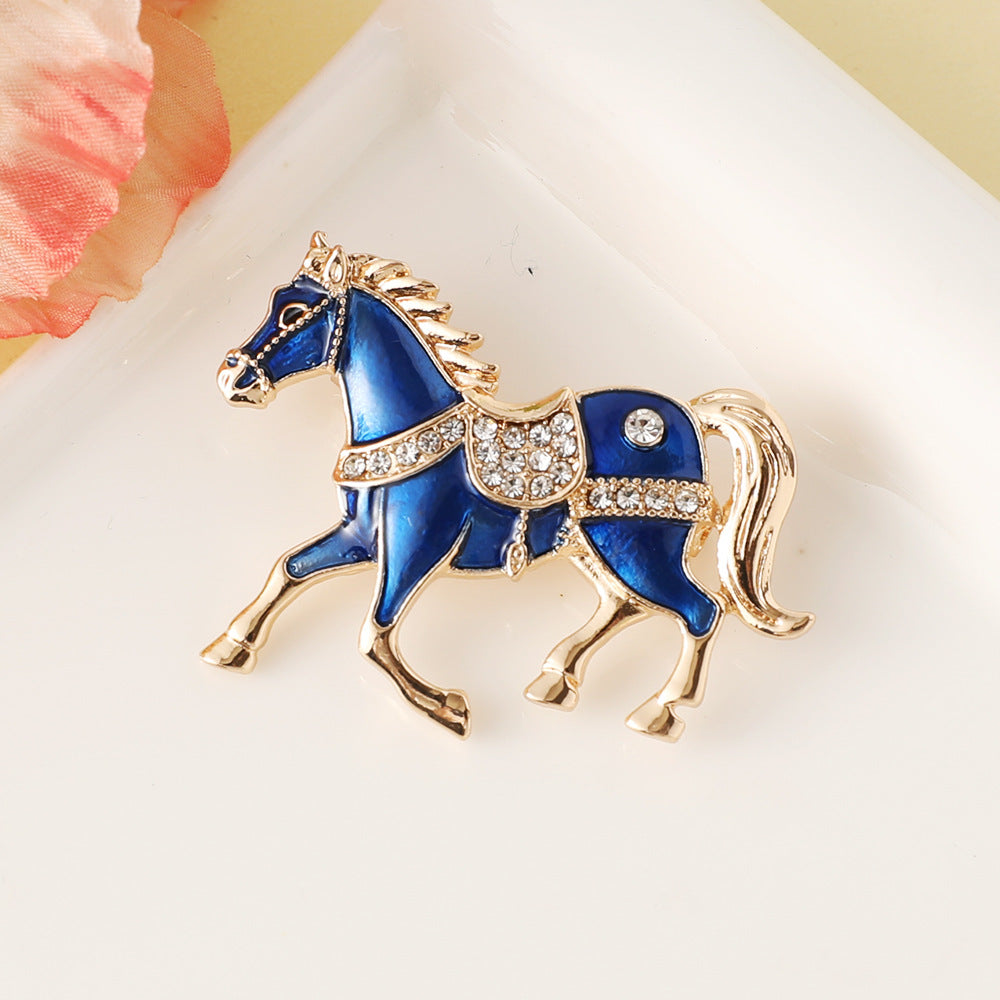 Affordable Luxury Fashion Chinese Zodiac Horse Drop Oil Diamond Brooch High Sense