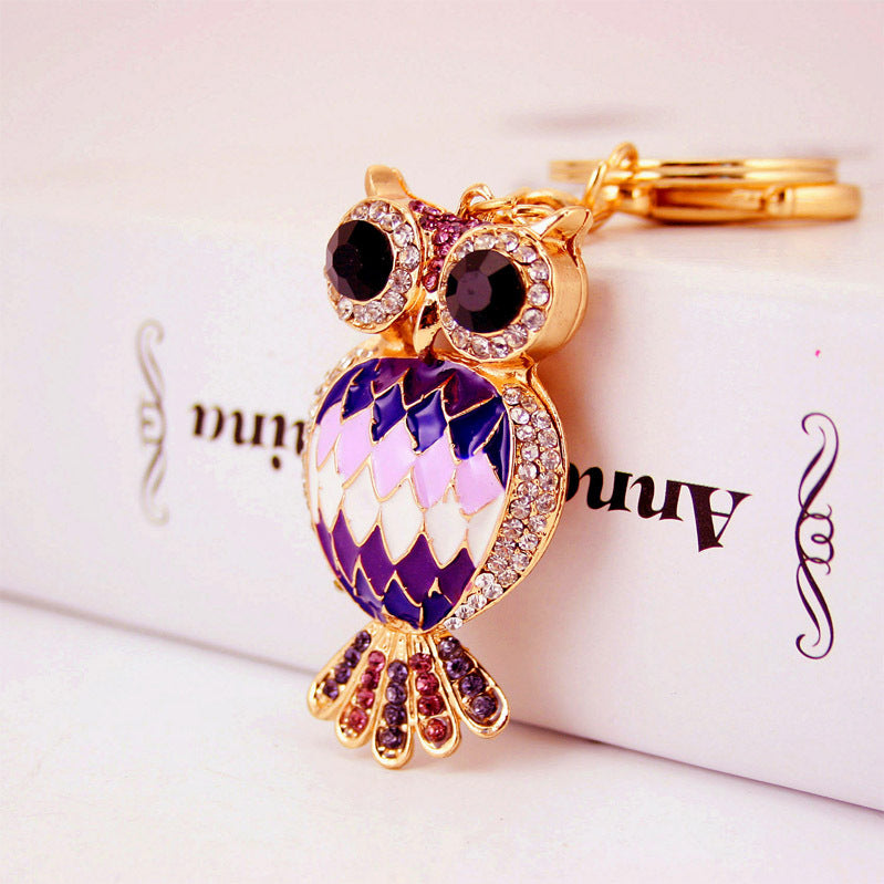 Creative Cartoon Diamond Inlaid Owl Car Keychain Pendant