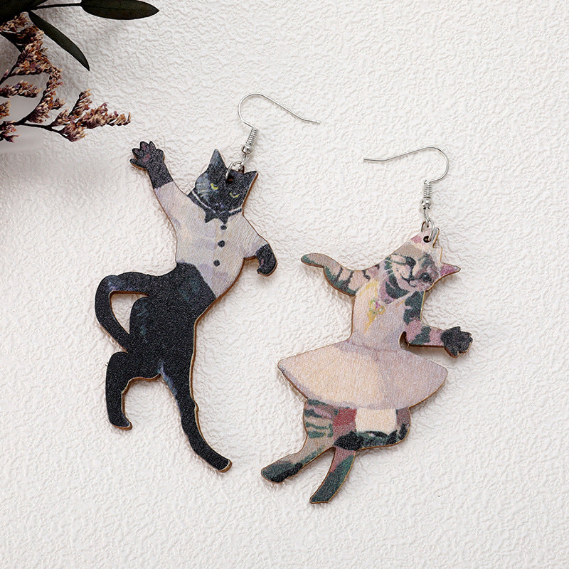 Retro Creative Animal Western Style Wooden Earrings