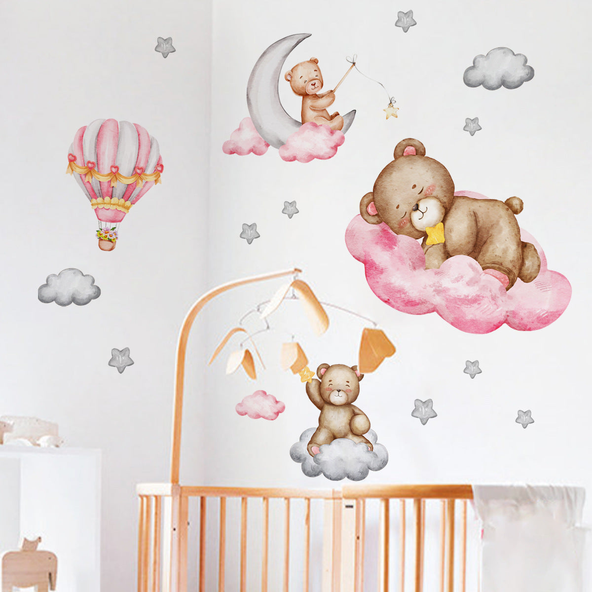 Cartoon Animal Bear Hot Air Balloon Self-adhesive Wall Sticker