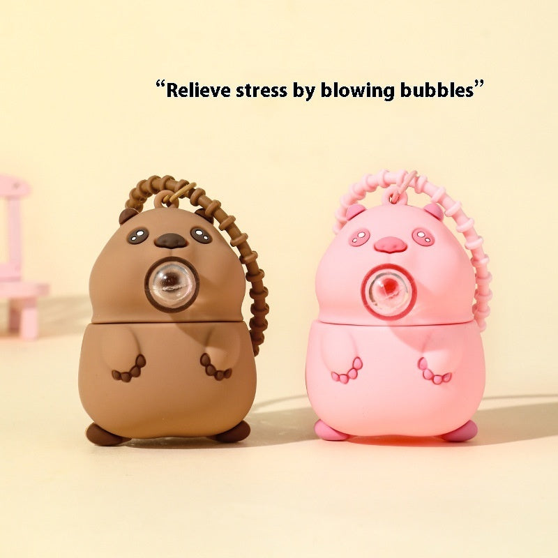 Groundhog Squeezing Toy Bubble Blowing Car Keychain Pendant