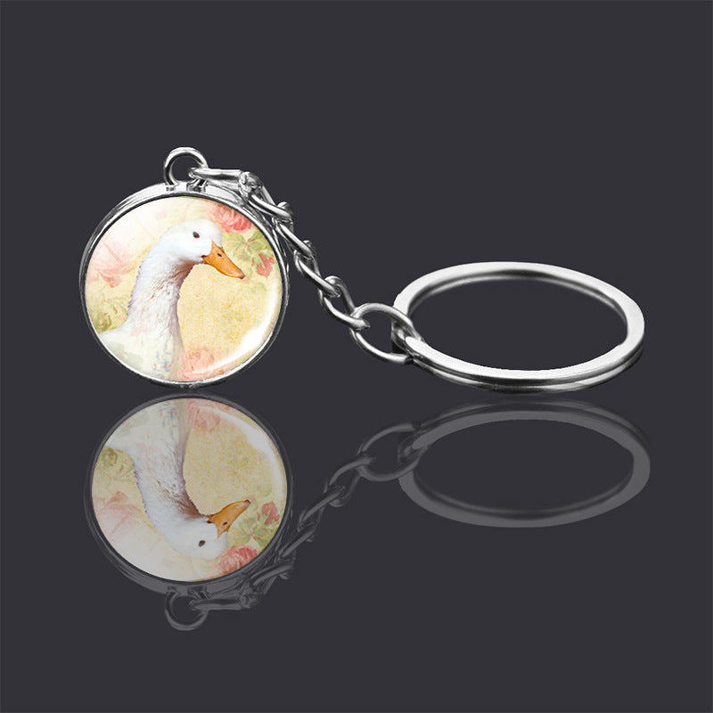 Animal Double-sided Glass Ball Keychain Jewelry