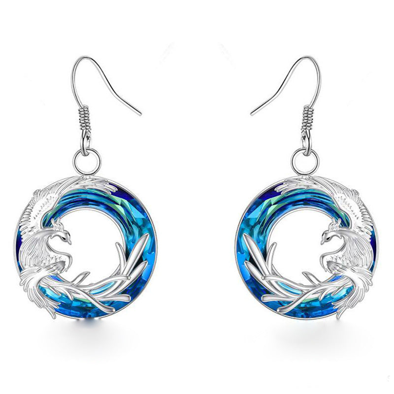 Fire Of Life Pendant Phoenix Round Crystal Earring Necklace