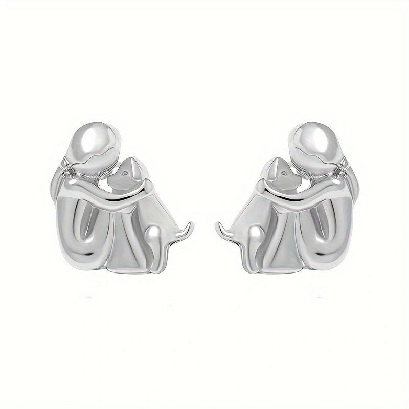 Fashion Jewelry Little Girl And Dog Hug Ear Studs