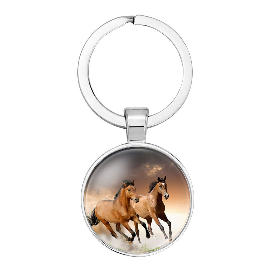 Hot Selling Horse Time Gem Glass Keychain