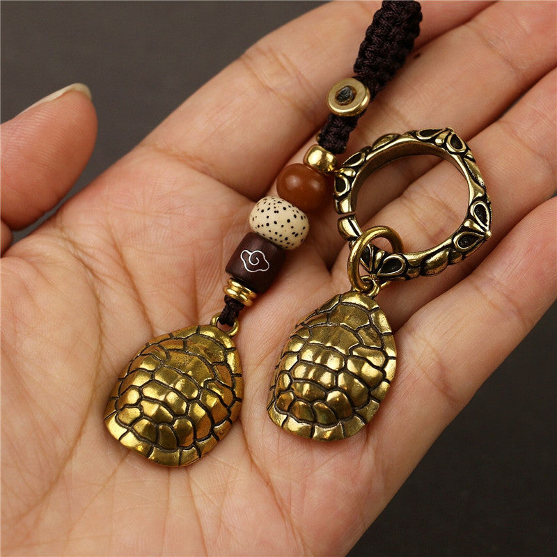 Hand-woven Copper Tortoise Shell Car Keychain