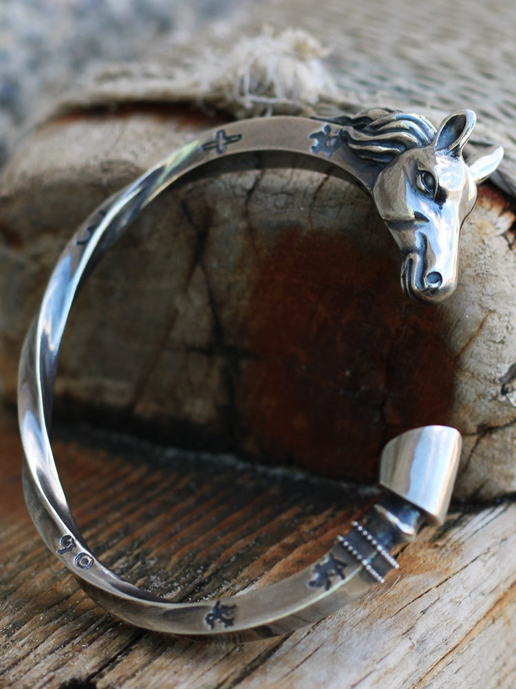 Handmade Bracelet Sterling Silver Horse Head Shape Men's Opening
