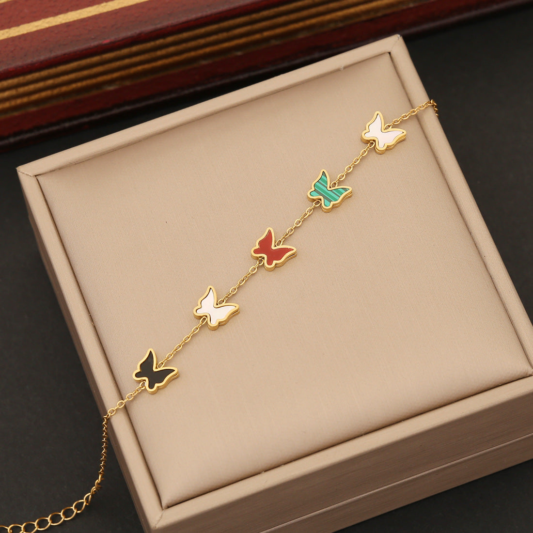 Colorized Butterfly Necklace Fashion Stainless Steel Jewelry Set