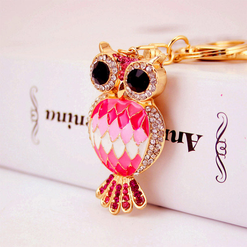 Creative Cartoon Diamond Inlaid Owl Car Keychain Pendant